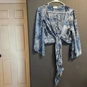 Tie front bell sleeve top